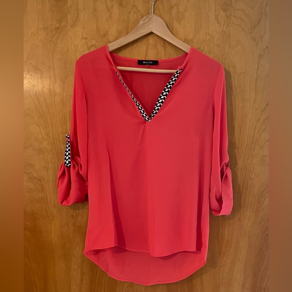 StitchFix Pink Blouse with Black and White detailing, XS - $16